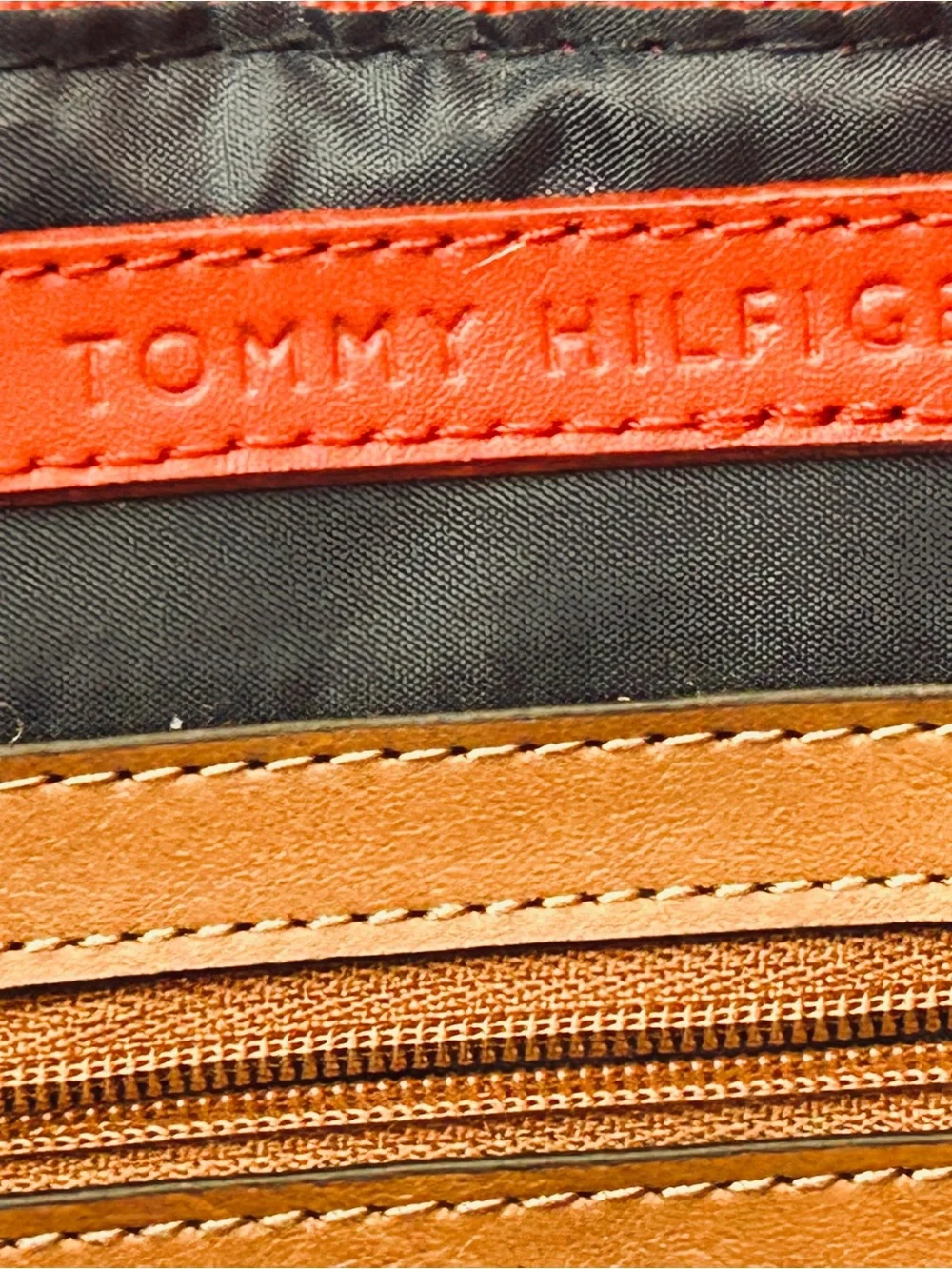Tommy Hilfiger Red and White Canvas Tote with Tan Straps